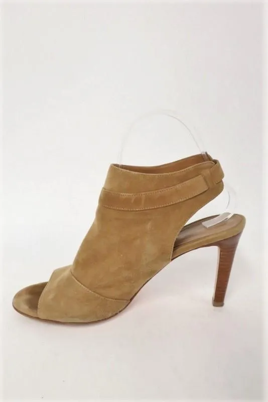 Gianvito Rossi Open Toe Booties Brown Suede Size 37 Buckled Slingback Heel