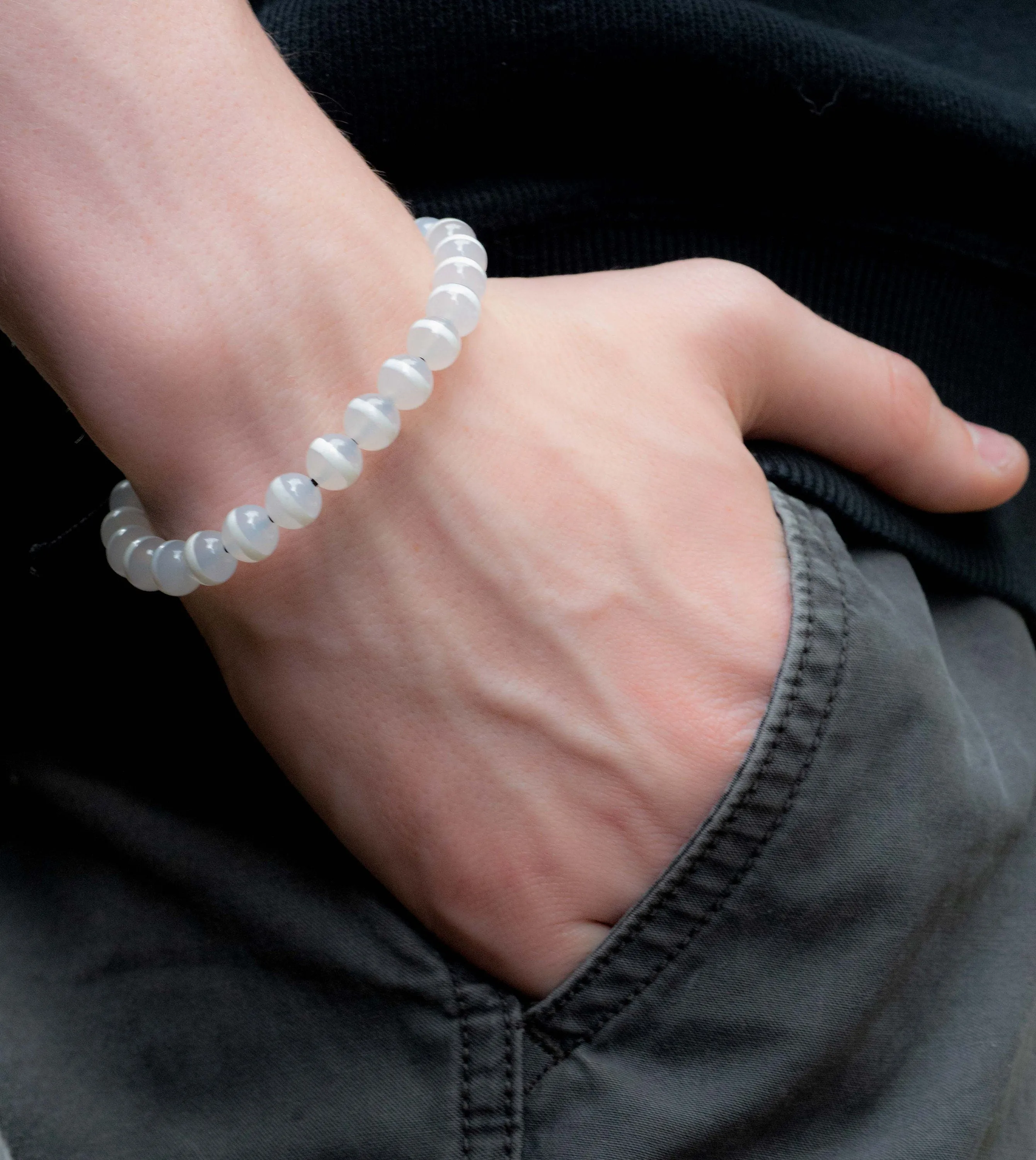 White Agate Tuxedo Men's Adjustable Bracelet